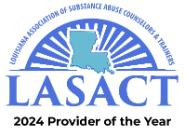 LASACT 2024 Provider of the Year award logo with Louisiana map and blue design.