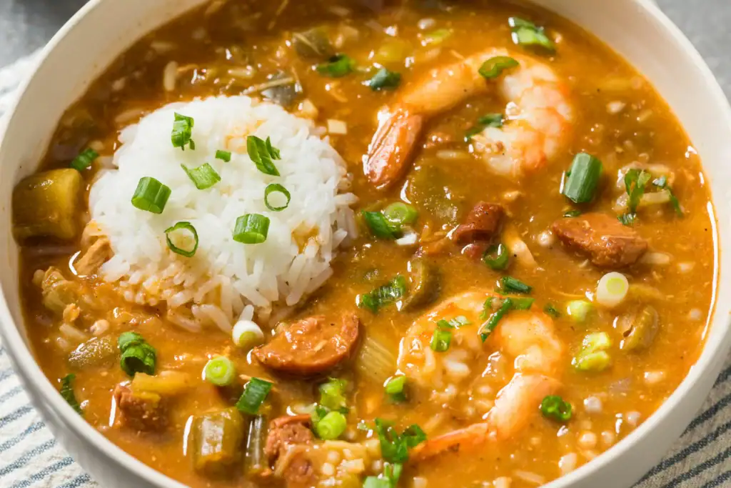 Delicious shrimp and rice dish with vegetables in a savory sauce.